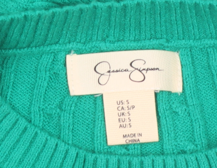 Jessica Simpson Women’s Green Cable-Knit Pullover Jumper Size S