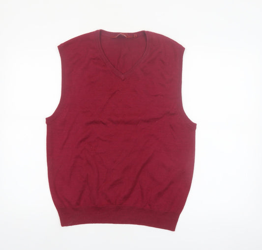 Bar Harbour Men's Red Wool Blend V-Neck Sleeveless Jumper Vest M