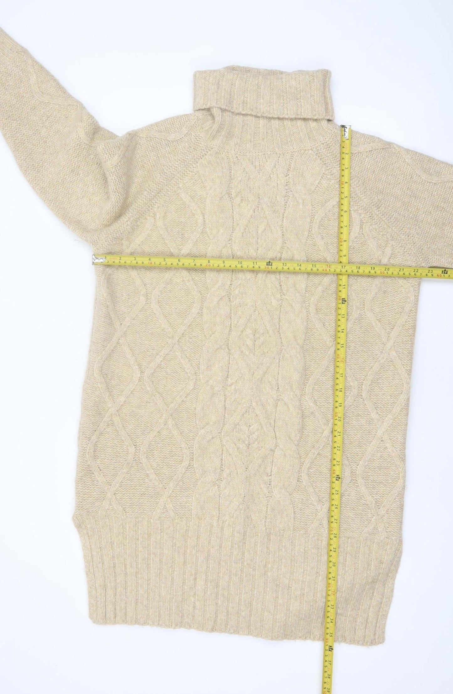 Tu Woman Beige Cable-Knit Roll Neck Jumper Size 16