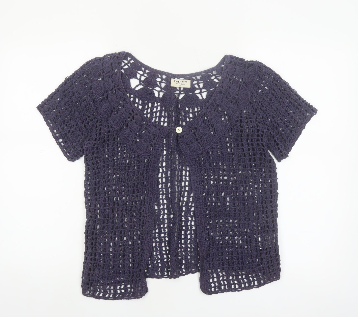 People Tree Womens Purple Cotton Crochet Short Sleeve Cardigan M