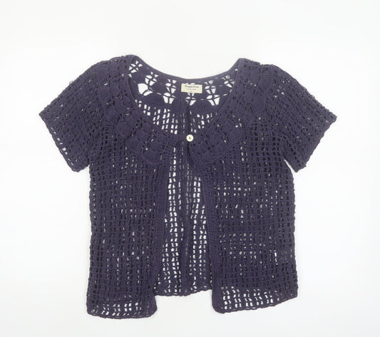 People Tree Womens Purple Cotton Crochet Short Sleeve Cardigan M