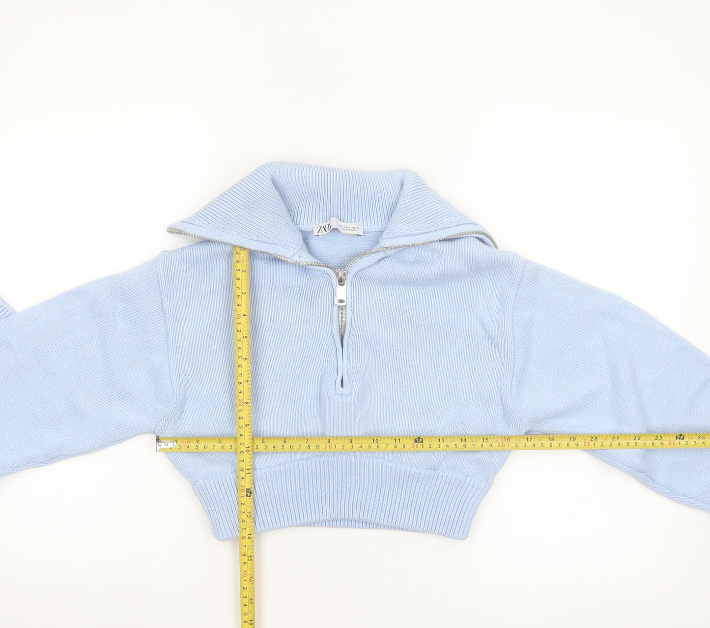 ZARA Women’s Blue Cotton Collared Half Zip Knit Jumper Size S