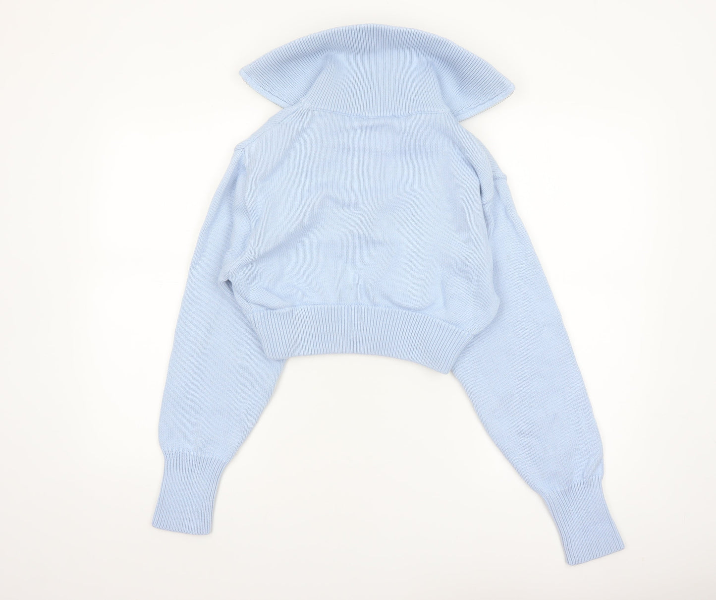 ZARA Women’s Blue Cotton Collared Half Zip Knit Jumper Size S
