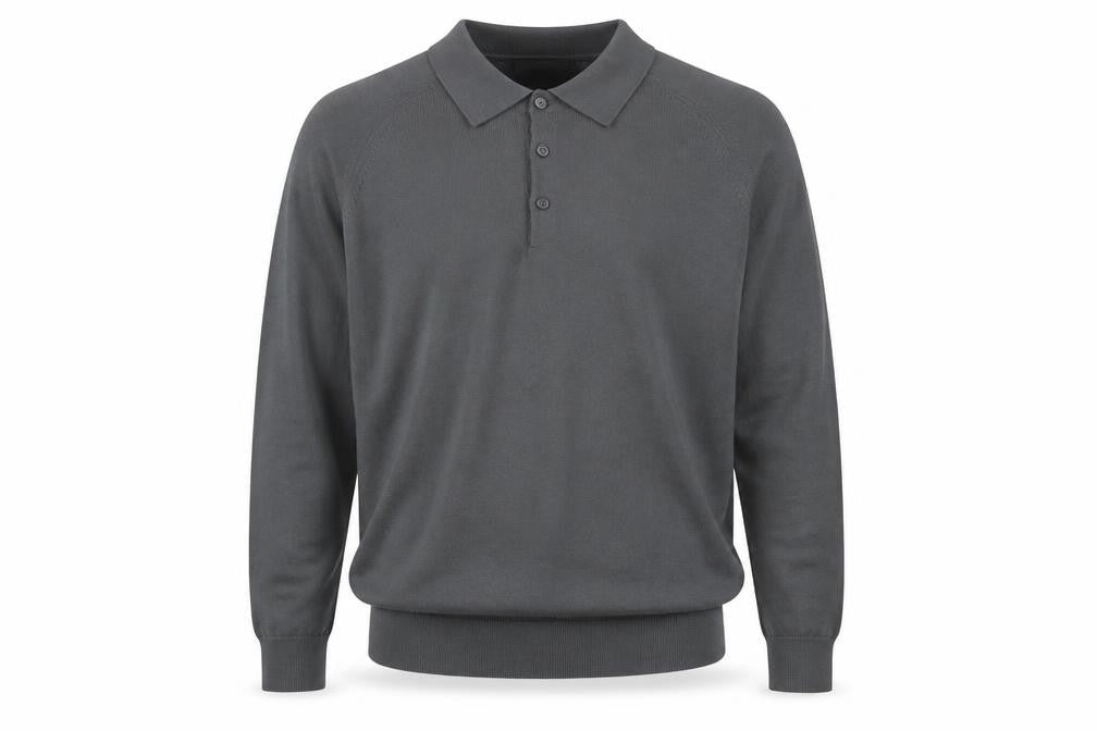 Marks & Spencer Men's Grey XL Collared Cotton Henley Jumper