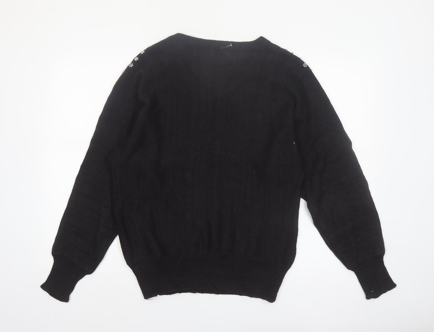 SML Sport Ltd Women’s Black Beaded V-Neck 90s Vintage Jumper M