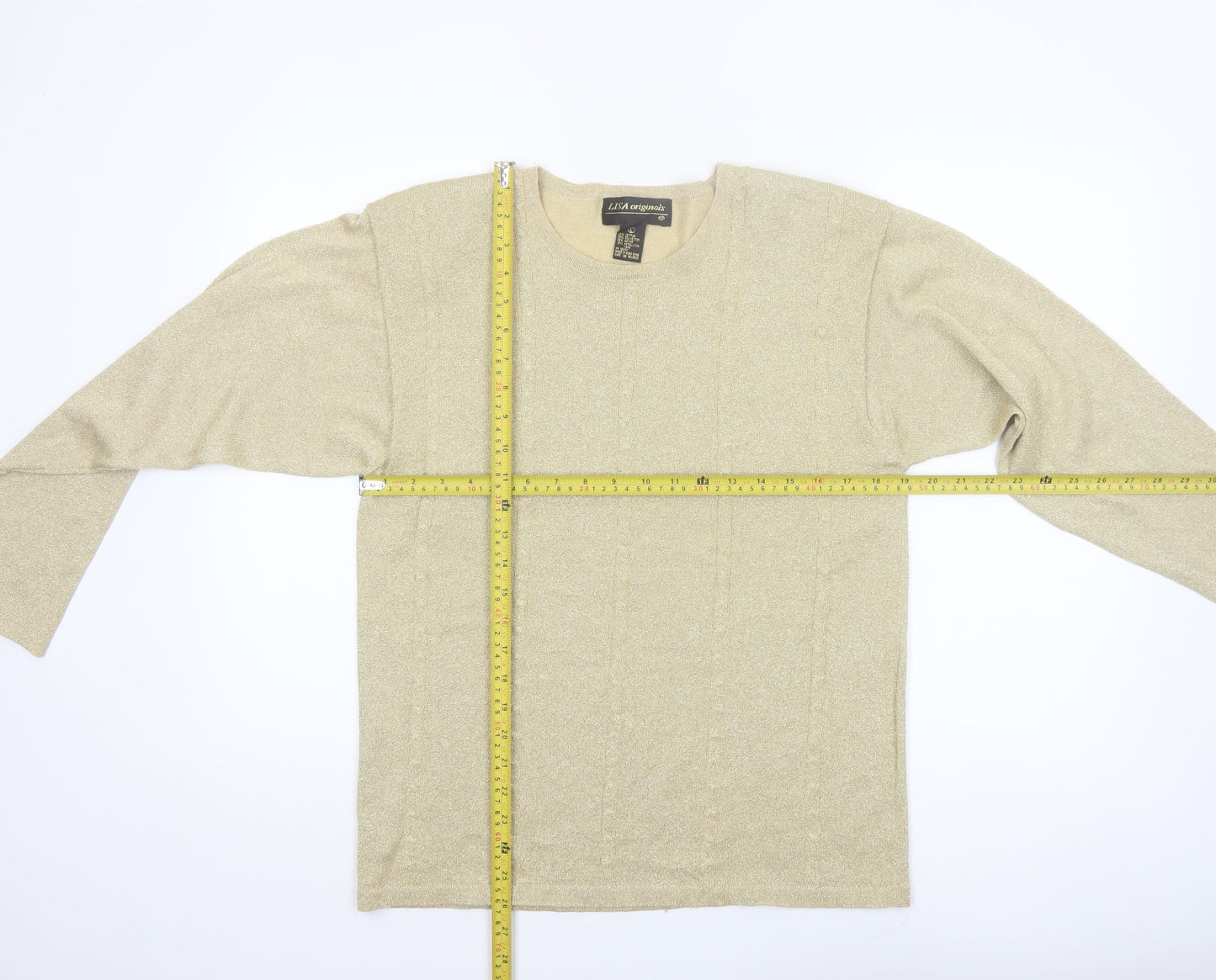 LISA Originals Women's Beige L Metallic Knit Pullover Jumper