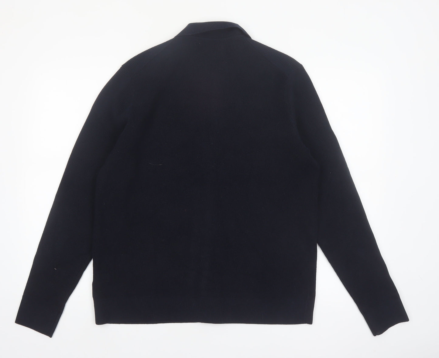 Marks and Spencer Men's Black Cotton Blend Collared Cardigan L