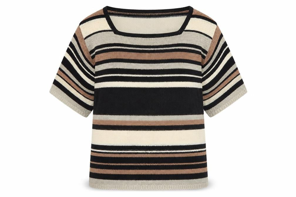 BICE Women’s Multicoloured Striped Short Sleeve Knit Jumper L