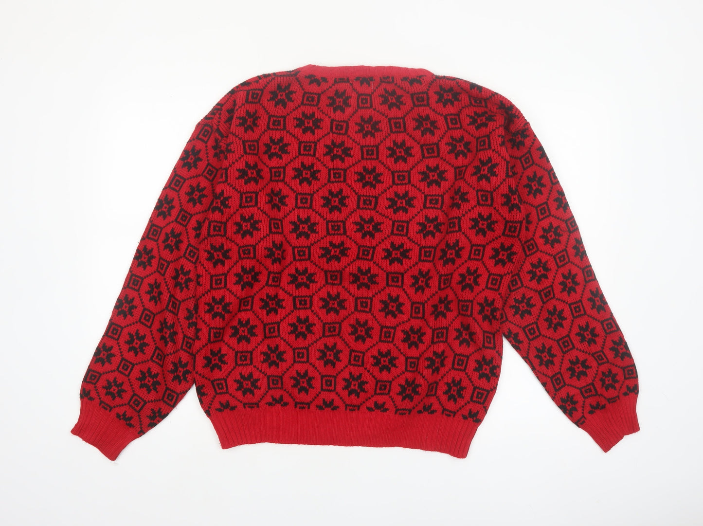 High Velocity Men's Red Fair Isle Acrylic Knit Jumper L