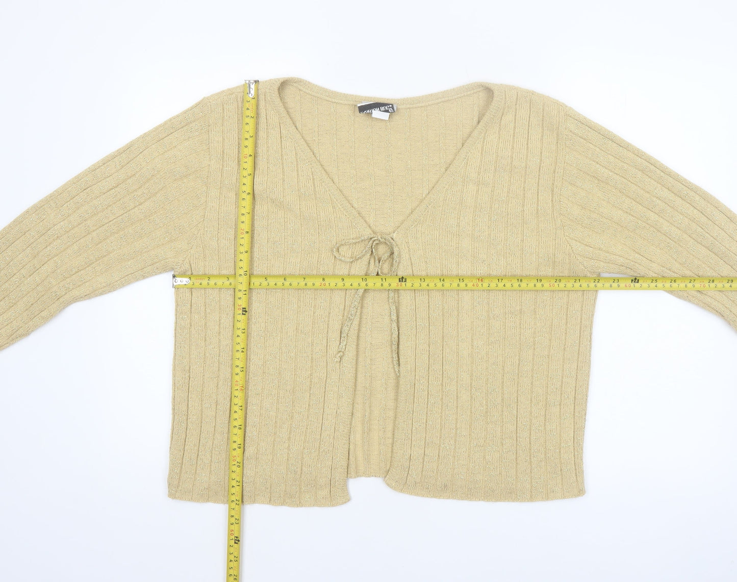 Fashion Bug Women Beige V-Neck Knit Long Sleeve Cardigan L