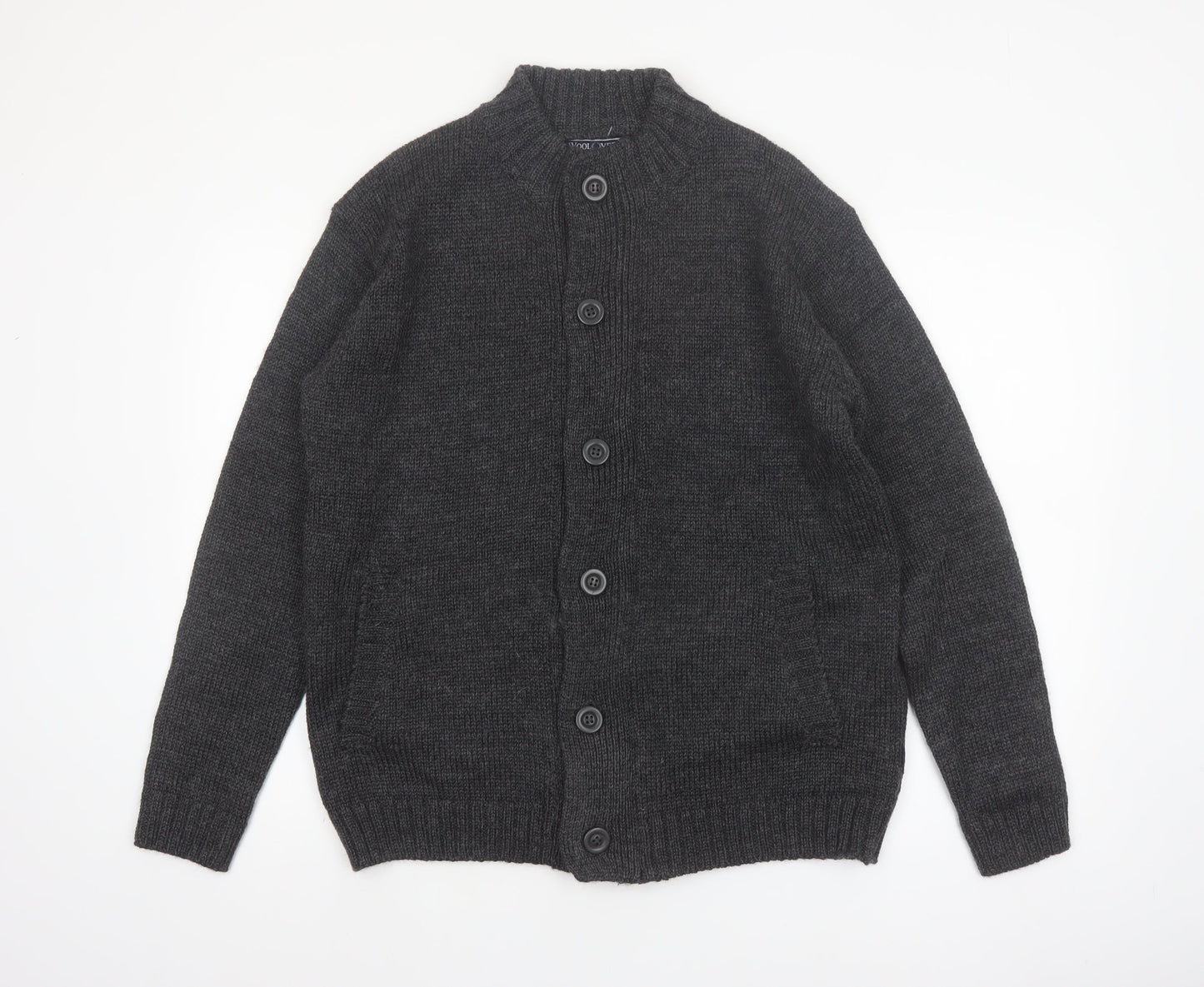 Woolovers Men Grey Wool Button Cardigan M Knit Jumper