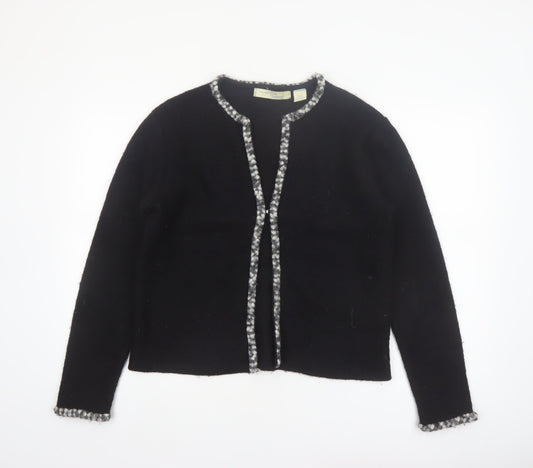 Penmans Women Black Wool Cardigan M Long Sleeve Open Front Classic Trim