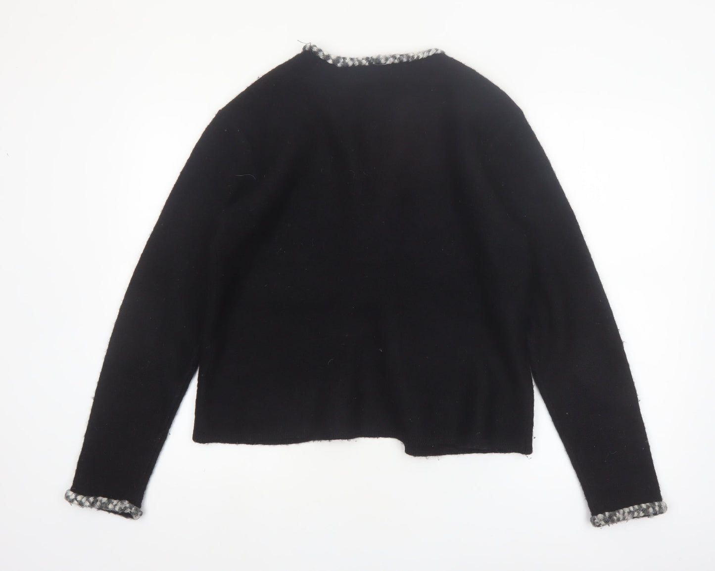 Penmans Women Black Wool Cardigan M Long Sleeve Open Front Classic Trim