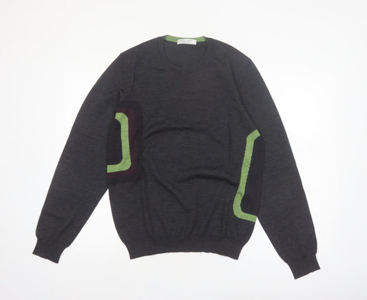 Nigel Hall Men’s Grey Wool Geometric Pullover Jumper Size L