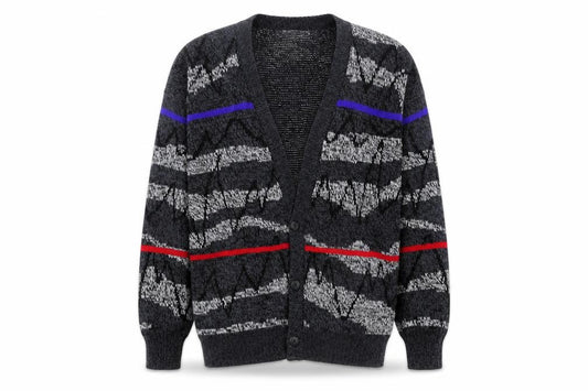Michael Gerald Men's Grey Geometric Knit Cardigan L Retro Acrylic