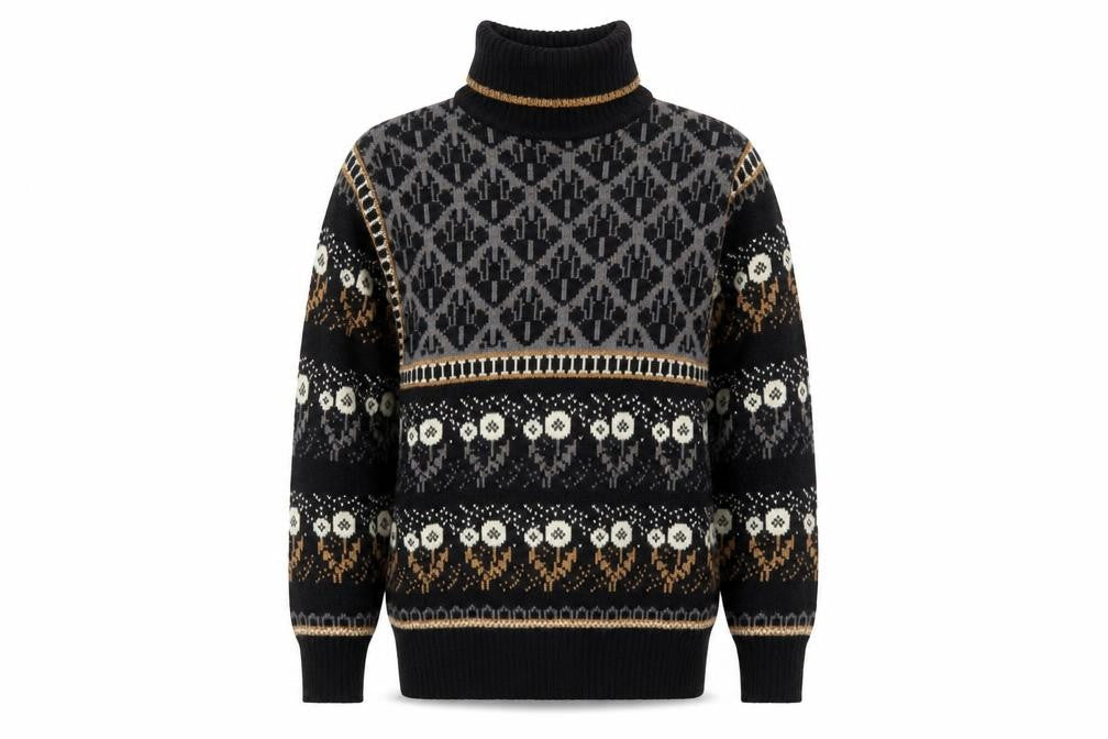 Jason Maxwell Men’s Black Fair Isle Roll Neck Wool Blend Jumper M
