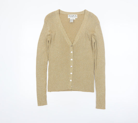 Joseph A. Womens Beige L Slim V-Neck Button Cardigan