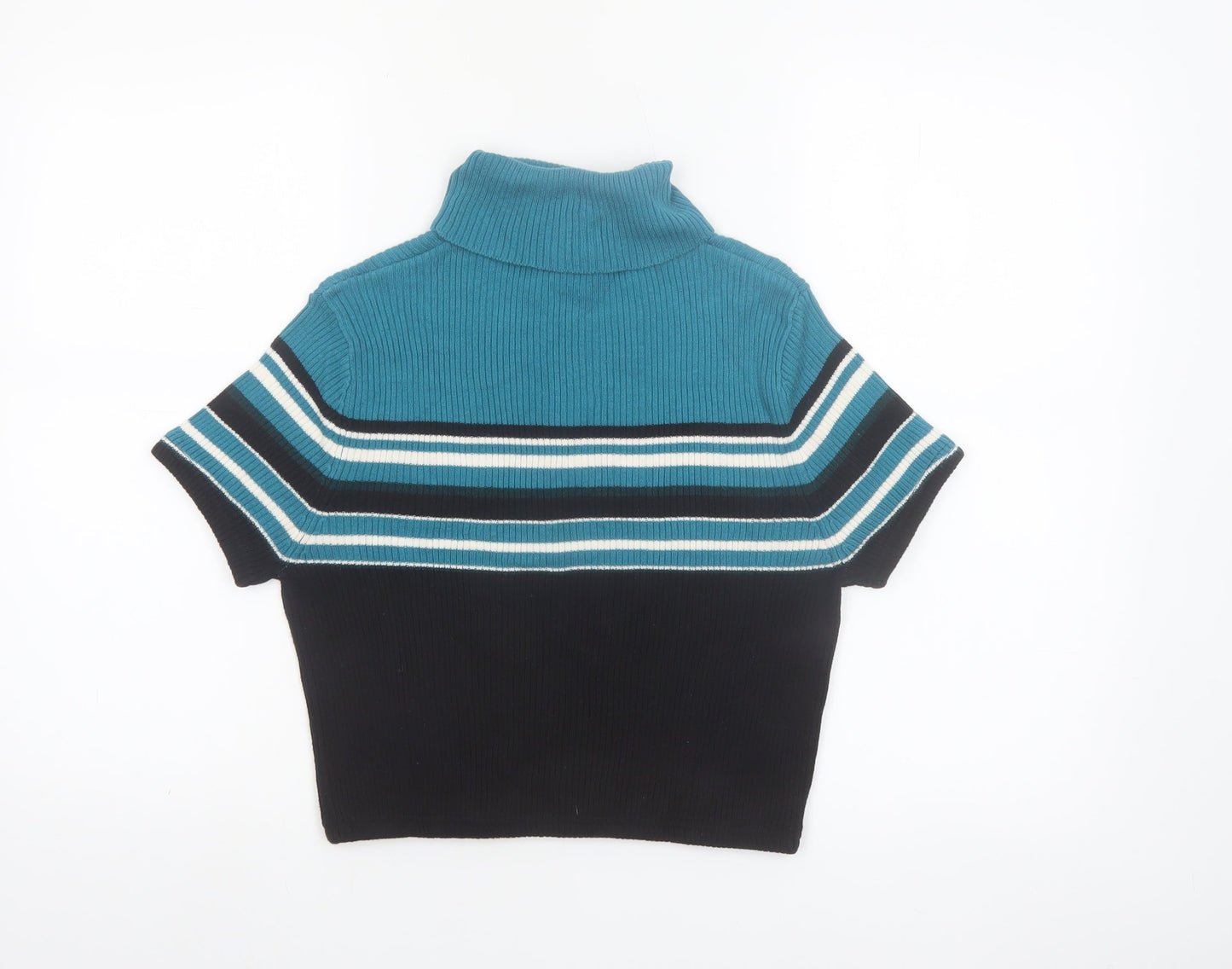 Carroll Reed Womens Blue Roll Neck Striped Short Sleeve Pullover Jumper L