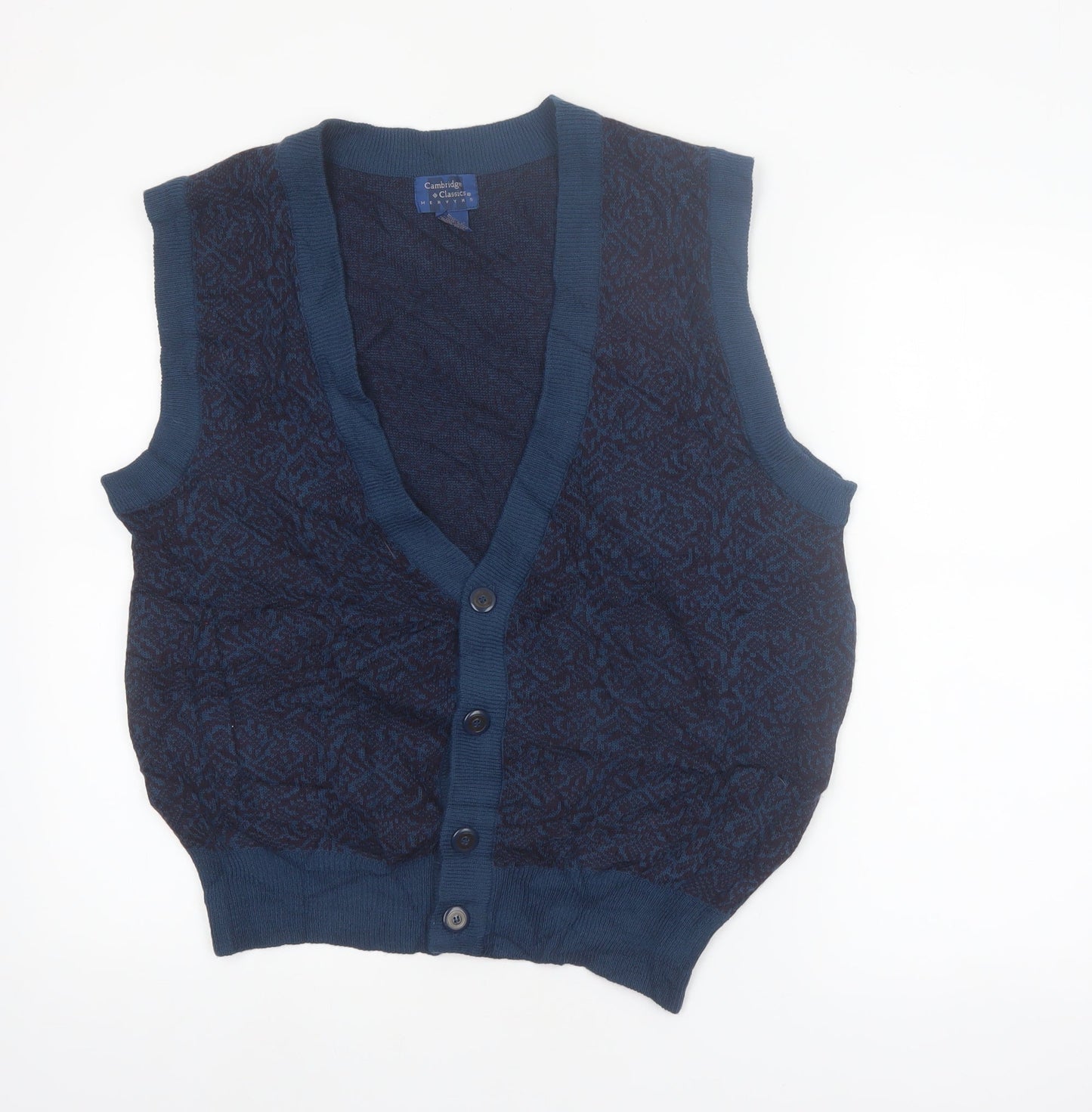Cambridge Classics Men's Blue Wool Blend Knit V-Neck Button Vest M