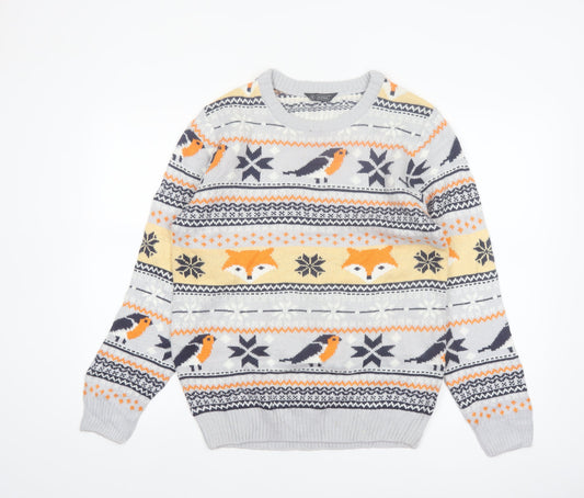 Avenue Men's Grey Fox & Robin Christmas Knit Jumper Small