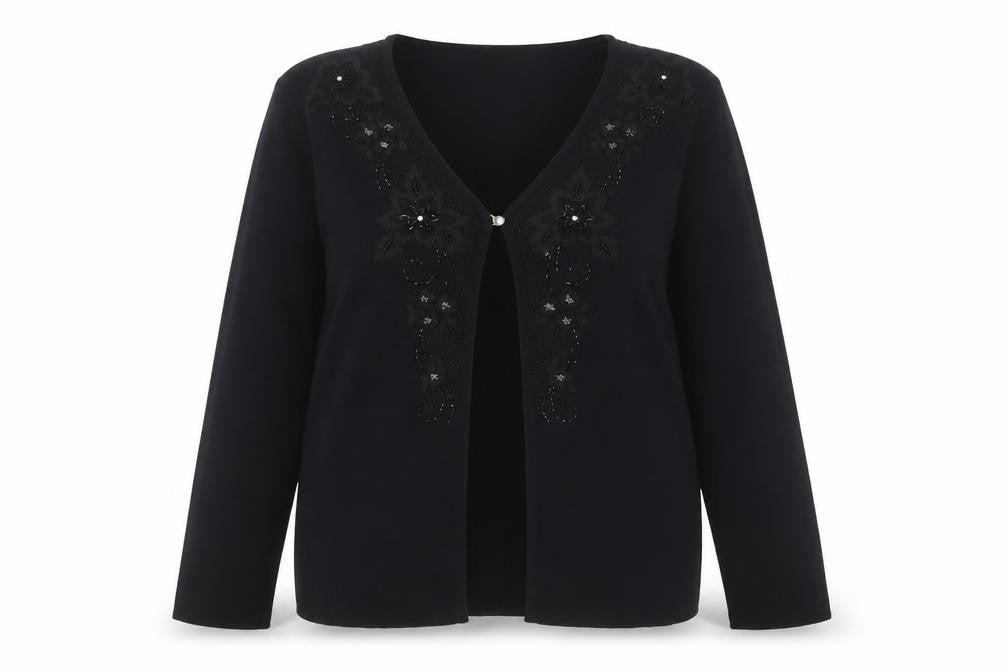 Todays Designer Womens Black M Viscose Knit Embellished Cardigan