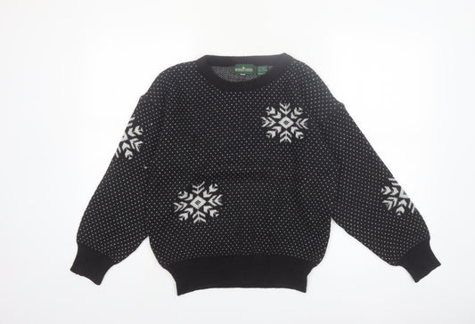 Boundary Waters Womens Black Fair Isle Wool Blend Jumper Size S