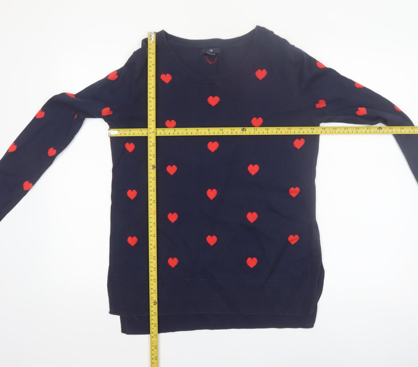 Gap Women's Blue Heart Print Cotton Pullover Jumper Size M