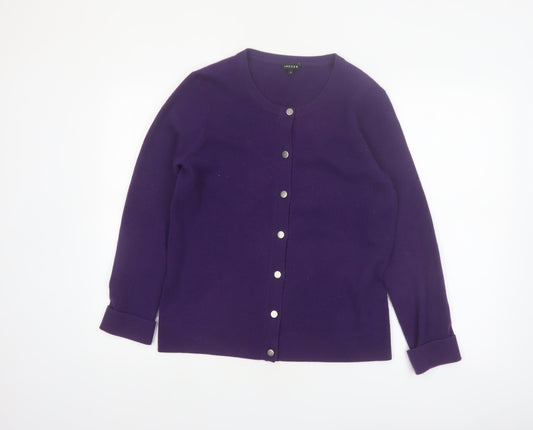 Jaeger Women Purple Wool Cashmere Cardigan M Crew Neck Jumper