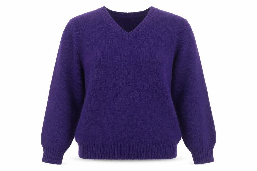 Daniel Cremieux Women's Purple Wool V-Neck Jumper Size L