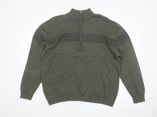 Redhead Men's Green XL 1/4 Zip High Neck Cotton Jumper