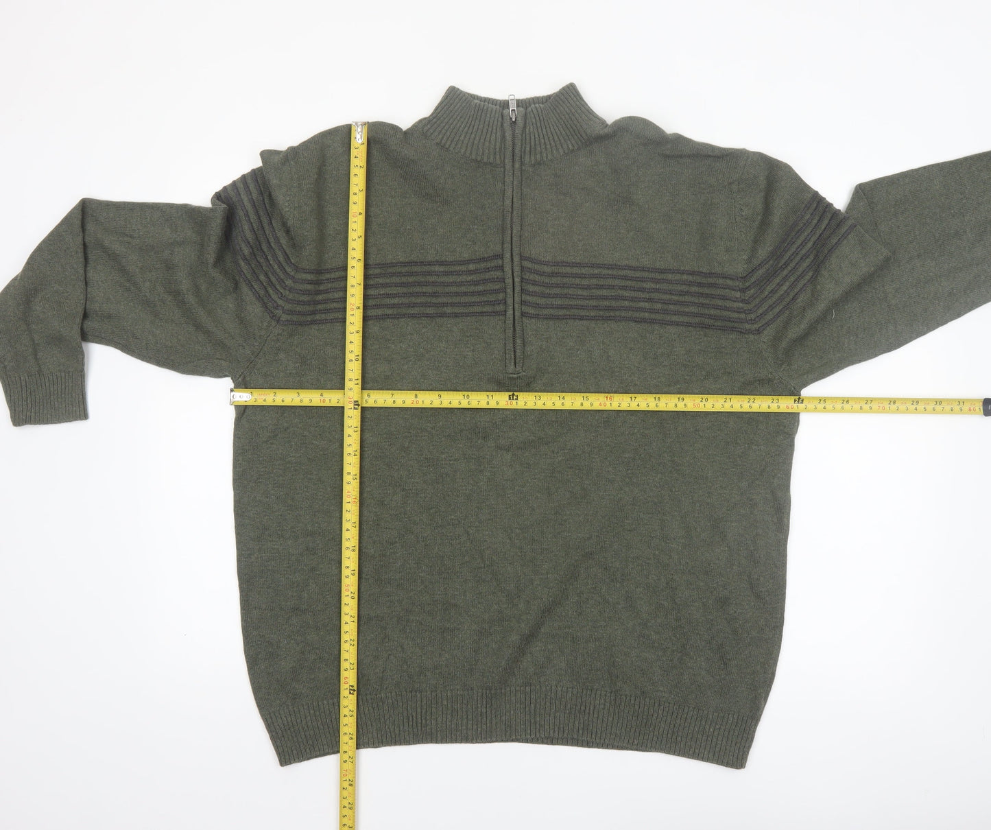 Redhead Men's Green XL 1/4 Zip High Neck Cotton Jumper