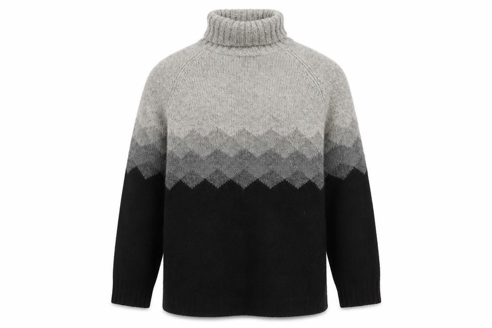 SKYR Men's Grey Roll Neck Wool Blend Geometric Chunky Knit Jumper M
