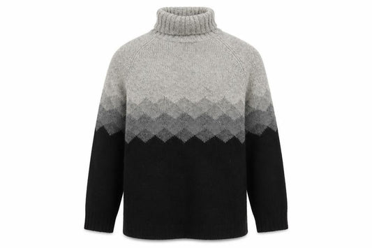SKYR Men's Grey Roll Neck Wool Blend Geometric Chunky Knit Jumper M
