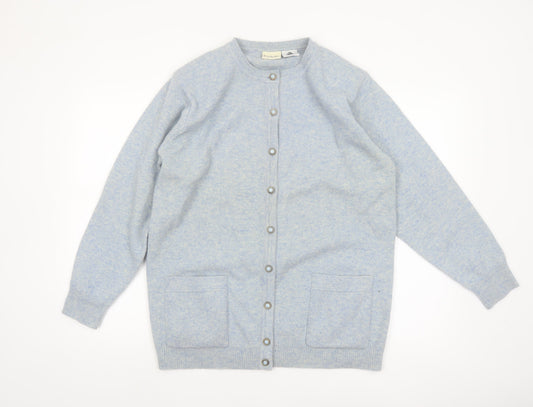 Isabelle Women's Blue Lambswool Crew Neck Button Cardigan Size S