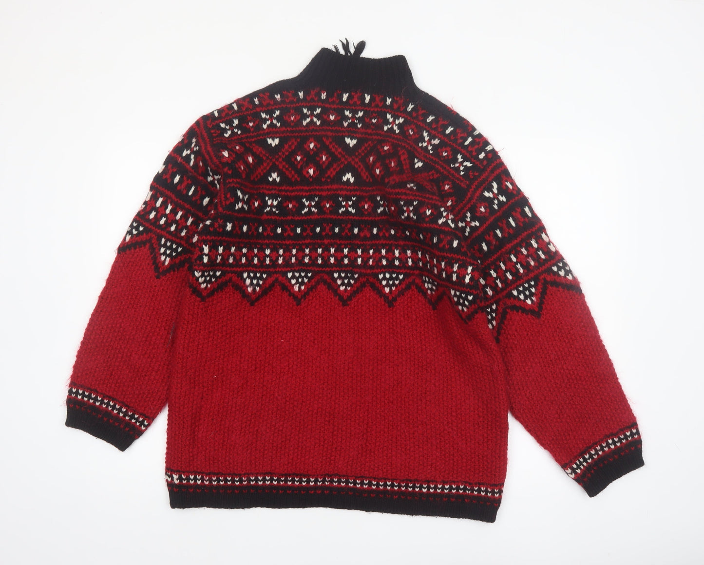 Jones New York Women Red Fair Isle Wool Blend 1/4 Zip Petite Jumper M