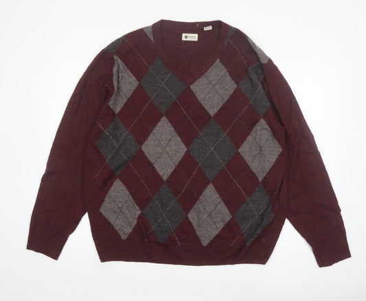 Haggar Men’s Red Argyle V-Neck Acrylic Jumper 2XL