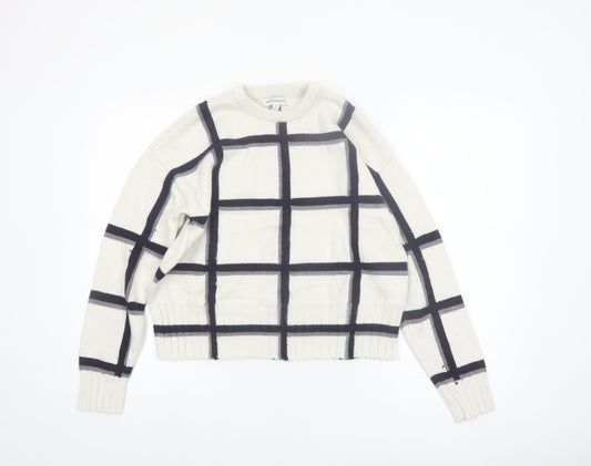 Marks and Spencer Women Ivory Check Merino Wool Jumper M