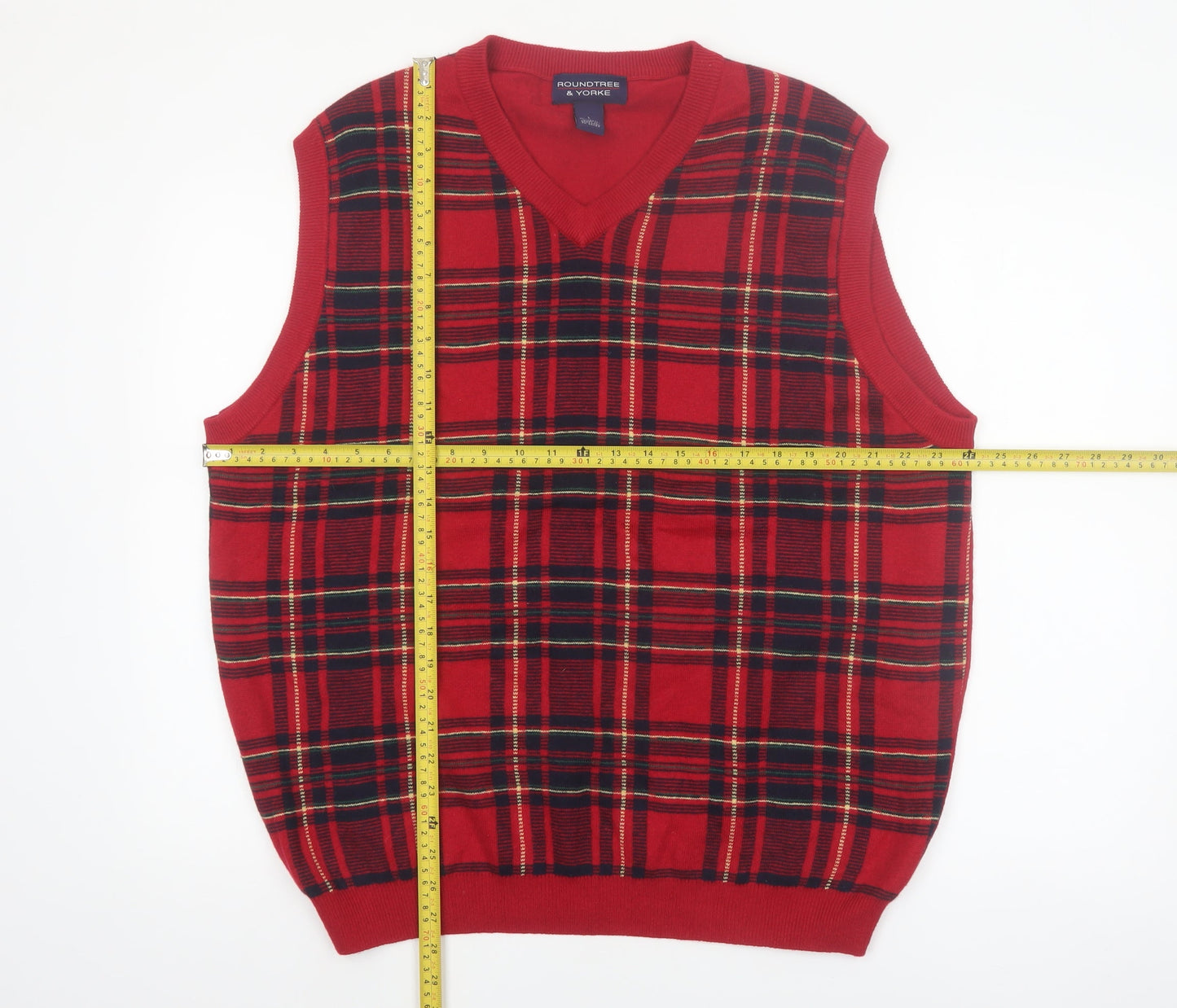 Roundtree & Yorke Men's Red Check Wool Vest L