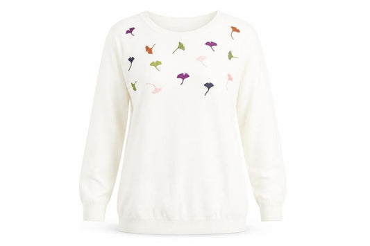 Bonmarché Women Ivory Floral Embroidered Pullover Jumper Size 14