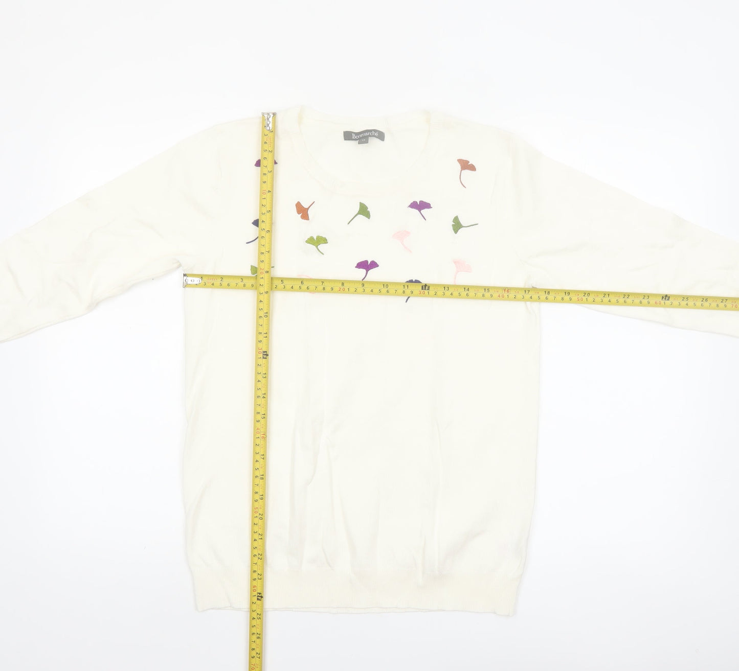Bonmarche Women Ivory Floral Embroidered Pullover Jumper Size 14