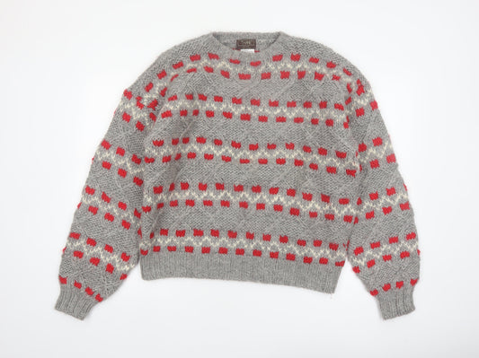 Thane Men's Grey Wool Chunky-Knit Pullover Jumper L