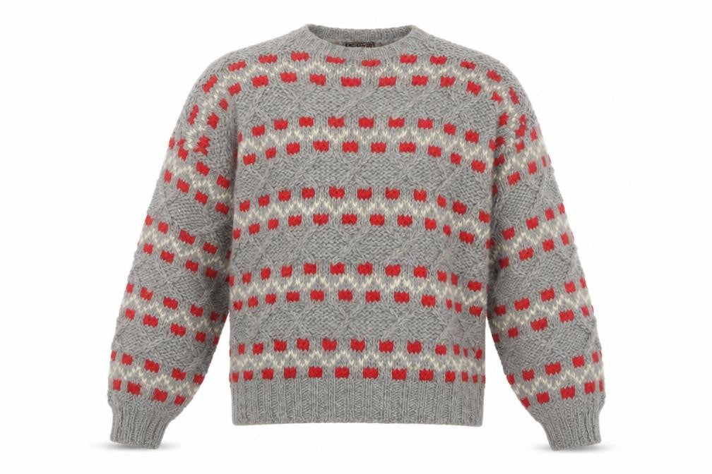 Thane Men's Grey Wool Chunky-Knit Pullover Jumper L