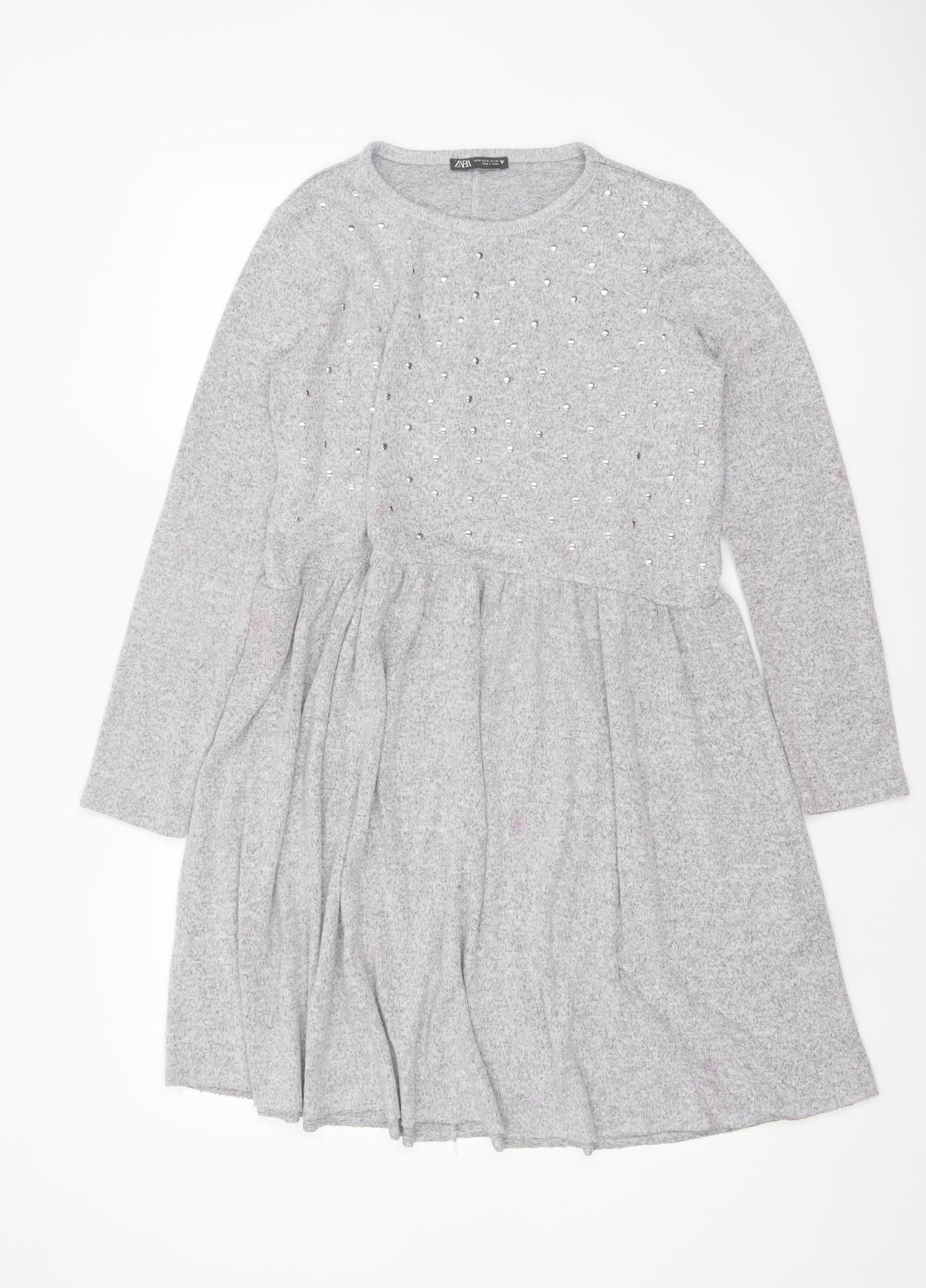 zara knit skater dress ZARA Knit Orange Embroidered Surplice Skater Dress Size Large