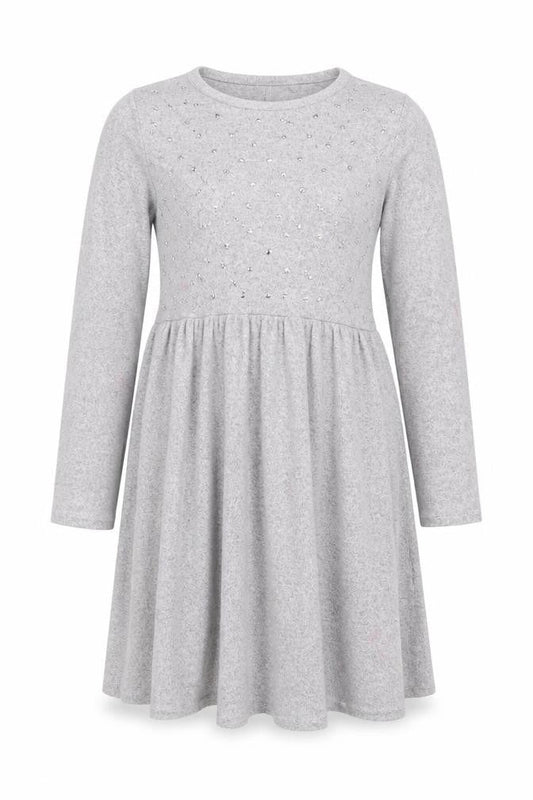 Zara Women Grey Long Sleeve Skater Dress Size M - Beaded Knit