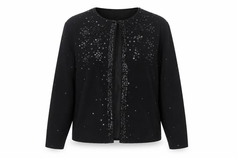 Nygard Collection Women's Black Beaded Cardigan L Silk Blend