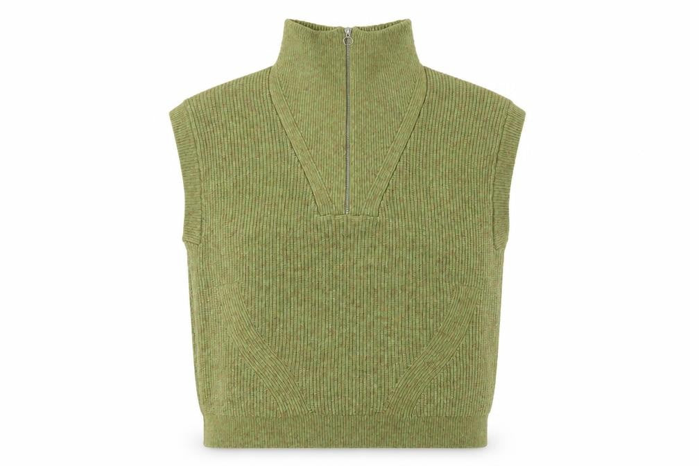 Marks & Spencer Women’s Green Knit Half Zip Sleeveless Jumper Vest M