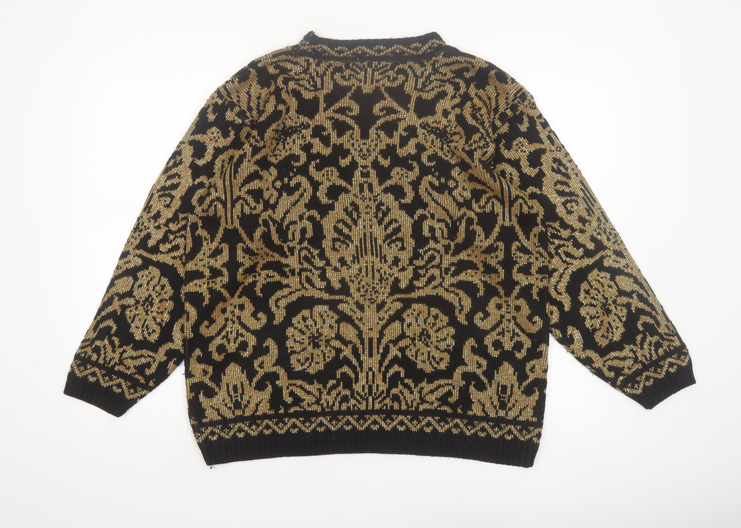 Alfred Dunner Women's Black Gold Knit Floral Jumper Size M
