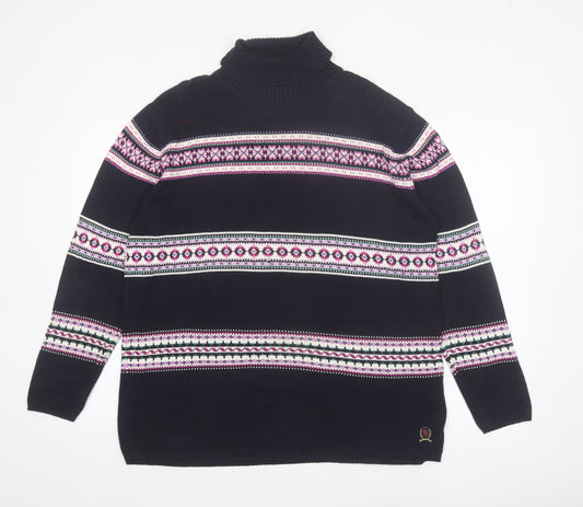Tommy Hilfiger Womens Blue Fair Isle Roll Neck Cotton Jumper L