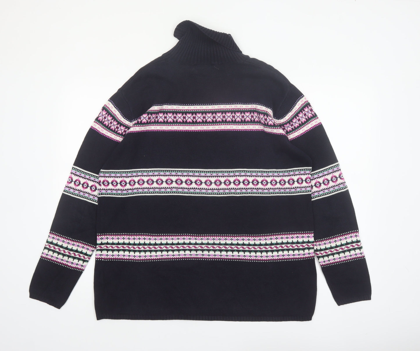 Tommy Hilfiger Womens Blue Fair Isle Roll Neck Cotton Jumper L