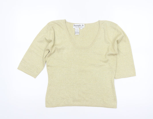 Joseph A. Women's Gold Silk Blend 3/4 Sleeve Scoop Neck Pullover Jumper M